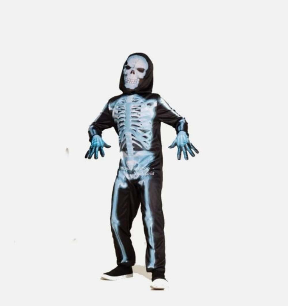 X-Ray Skeleton Kids Halloween Costume S 4-6 Jumpsuit Mask Spooky Boys Girls Xray